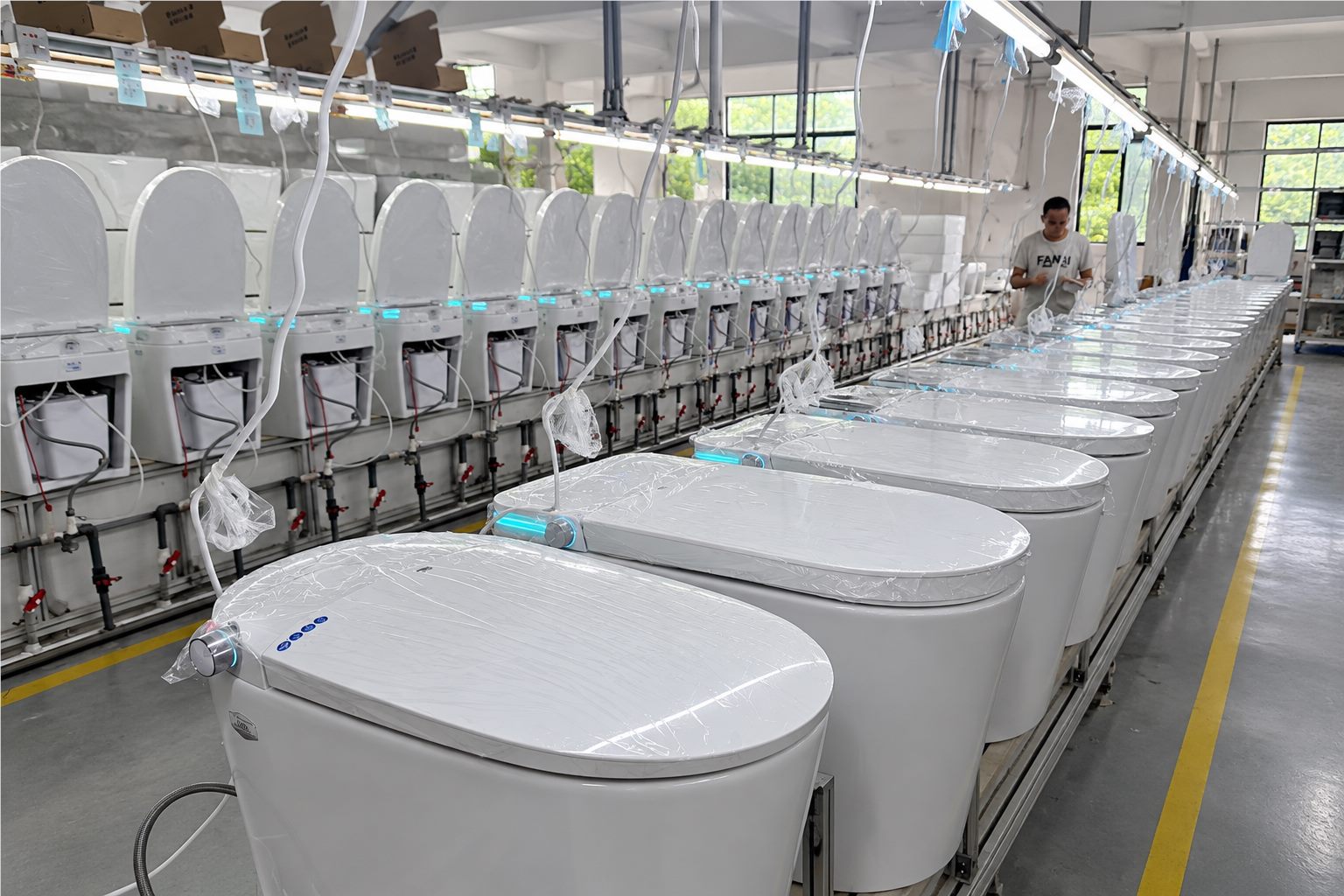 Smart toilet testing line